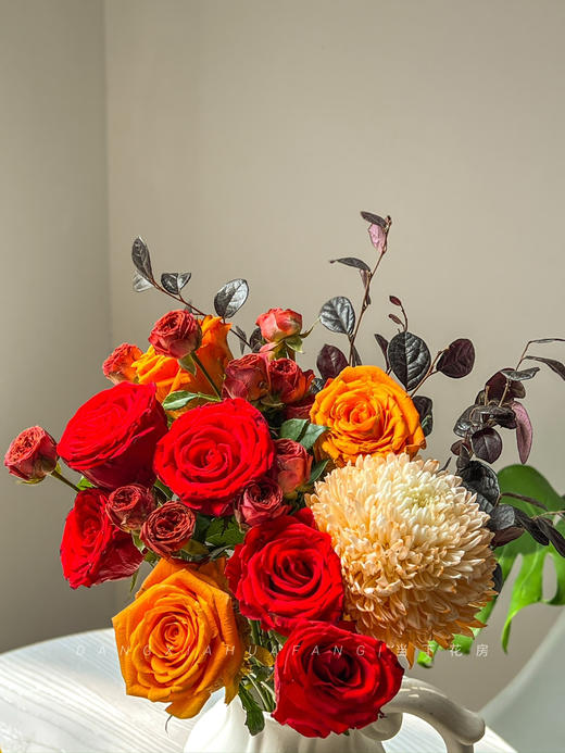 【始于心动】红玫瑰4支+橙色牡丹菊1支+巧克力泡泡多头玫瑰2支+橙色玫瑰2支+红继木5小支 商品图11