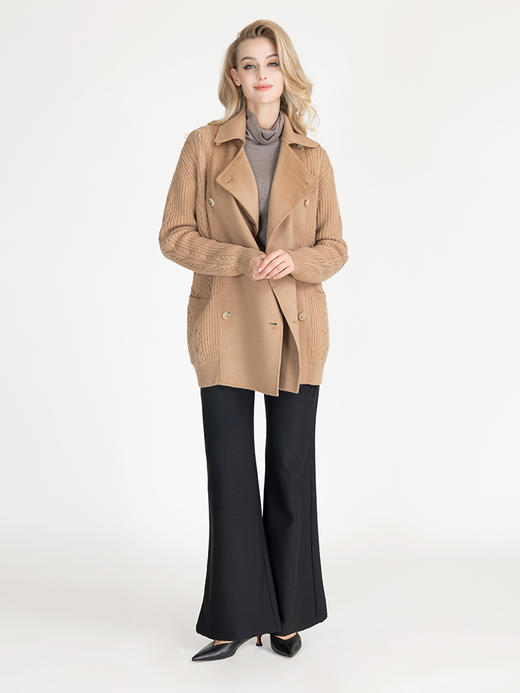 LIZZY 休闲山羊绒美丽诺绵羊毛混纺拼接双排扣短外套7667 商品图2