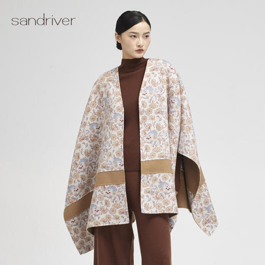 西藏羊绒双面呢“吉祥狮”印花斗篷SJF96W368N 商品图0