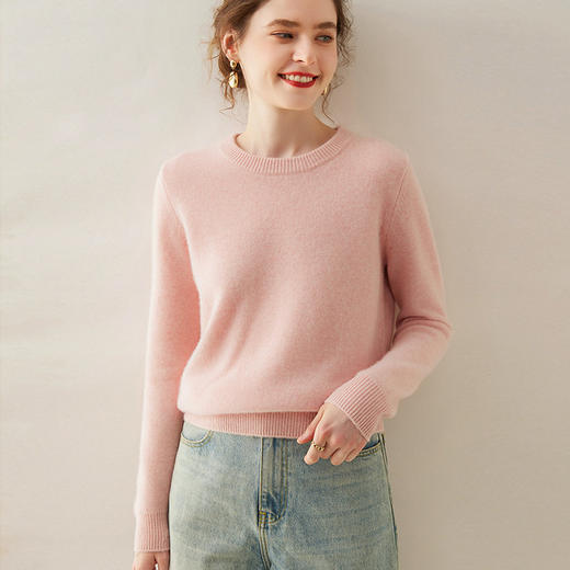 【自】全新升级【铂金会员441/天猫599/差价158】(10301) 洛诗琳2024秋冬新款时尚圆领加厚简约纯色百搭羊绒针织上衣 商品图0