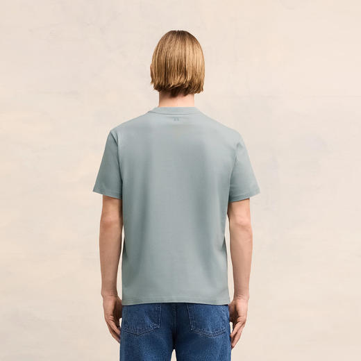 AMI 男士徽标刺绣棉质圆领短袖T恤 蓝色 UTS035 724 4012 商品图2