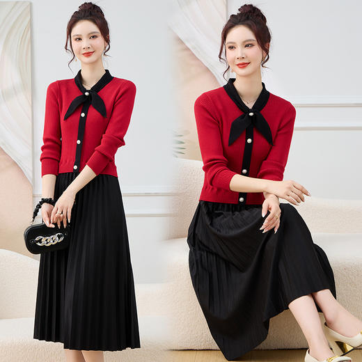 针织拼接假两件连衣裙 商品图0