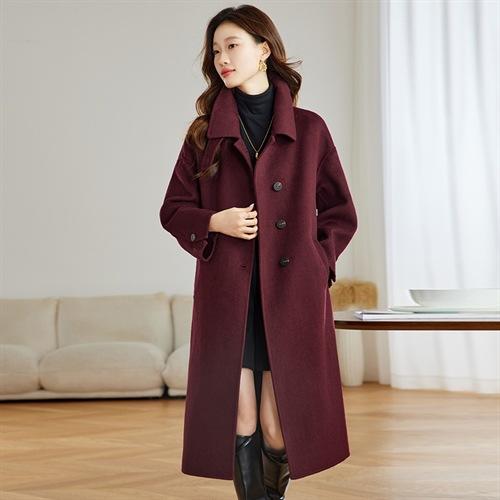 2024年秋冬季新款立领时尚咖色双面羊绒长款大衣ZYIF1125 商品图3