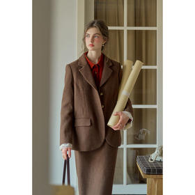 SimpleRetro莫妮卡宣言 经典文艺拼接蕾丝西装外套半身裙套装女冬