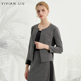 VIVIAN LIU薇薇安刘R2413101梅春女装新款圆领单排扣拼色长袖上衣
