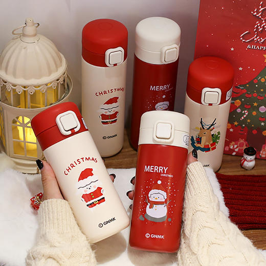 【圣诞节保温杯】圣诞可爱弹跳盖不锈钢保温杯学生情侣便携随手杯礼物礼品杯水杯。ry 商品图0