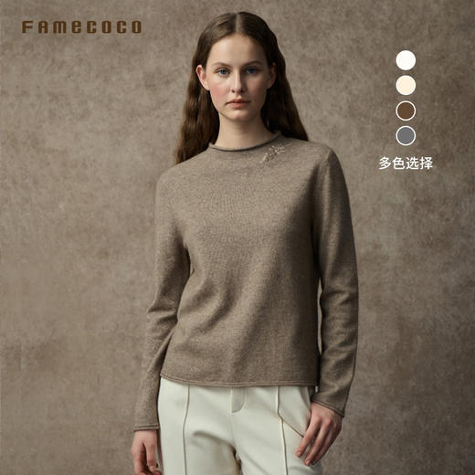 Famecoco范可儿卷边半高领绵羊毛混纺针织衫FAC8DC002 商品图0
