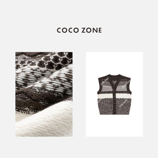 COCO ZONE 100绵羊毛显瘦V领单排扣针织开衫CC1C2325 商品图2