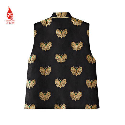 SAINTJOY/上久楷 女式宋锦马甲 中式上衣 中国风 复古 黑金蝴蝶 黑金绿 CY1044207005 商品图6