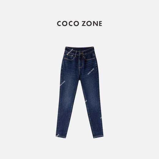COCO ZONE 简约水洗底磨毛牛仔裤显瘦微弹小脚裤CC1D2557 商品图0