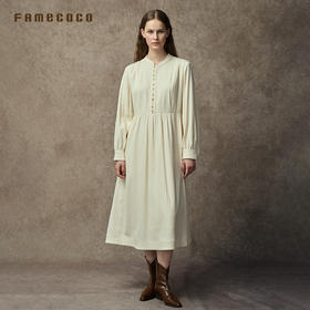 Famecoco范可儿中式小立领棉质加厚高腰长裙复古文艺打底连衣裙FAC8FA009