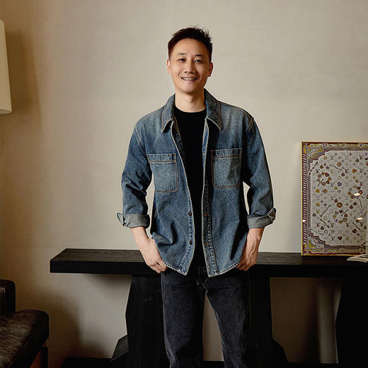 【顺丰包邮】05714 洛诗琳设计感北欧自然风男女同款牛仔衬衫1002 商品图1