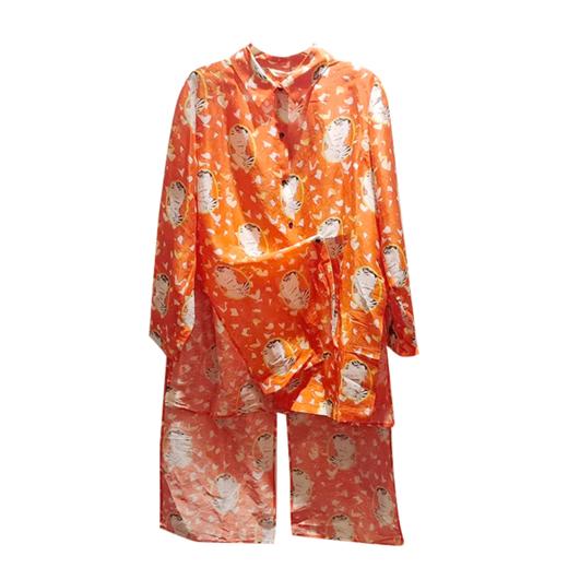 VIVIAN LIU D2433005新款小翻领后摆开叉前摆不对称长款印花衬衫 商品图4