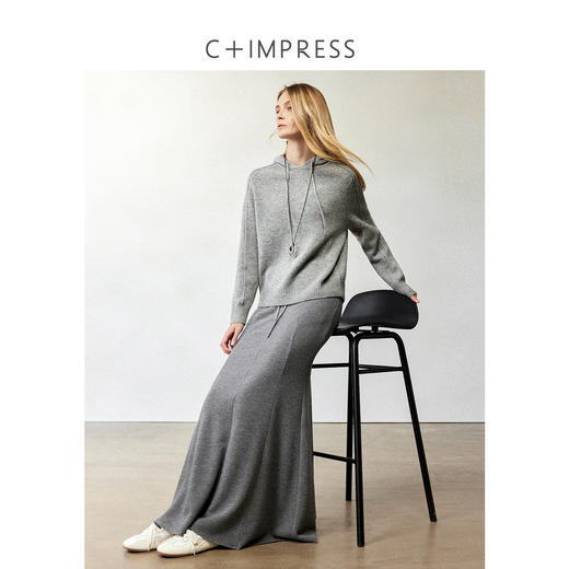 西嘉羊毛天丝松紧腰高智风鱼尾卫衣半裙2024冬新 商品图2