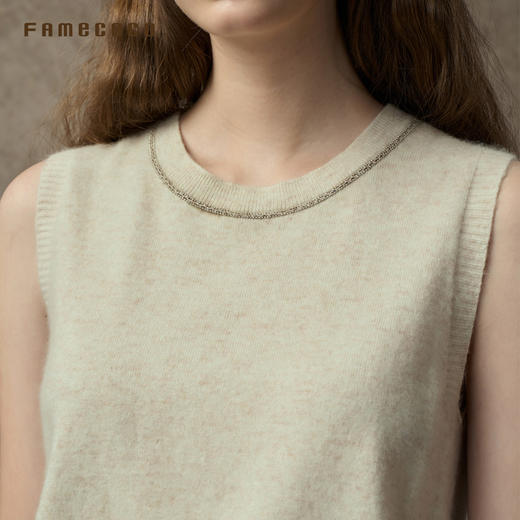 Famecoco范可儿经典奢感绵羊毛混纺圆领无袖背心简约羊毛针织吊带FAC8CA010 商品图3