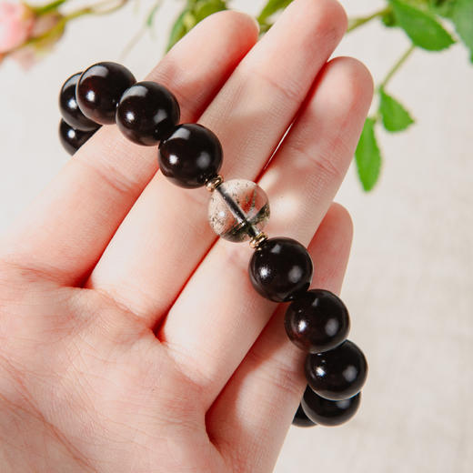 绿幽灵顶珠清代檀香紫檀家具老料制手串直径1.2cm 商品图5