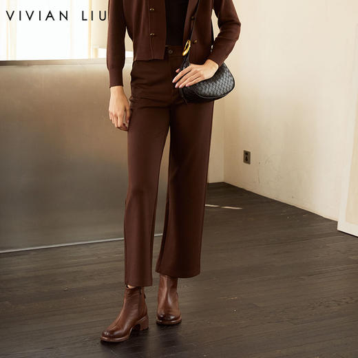 VIVIAN LIU薇薇安刘TD2447503初秋女装新款斜插兜针织直筒长裤 商品图0