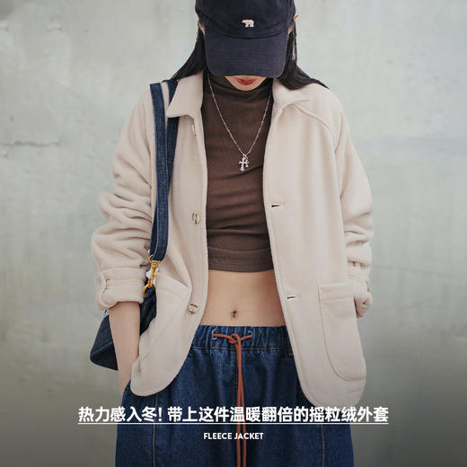 马登美式摇粒绒翻领外套暖呼呼保暖夹克休闲开衫抓绒上衣冬季女 商品图1