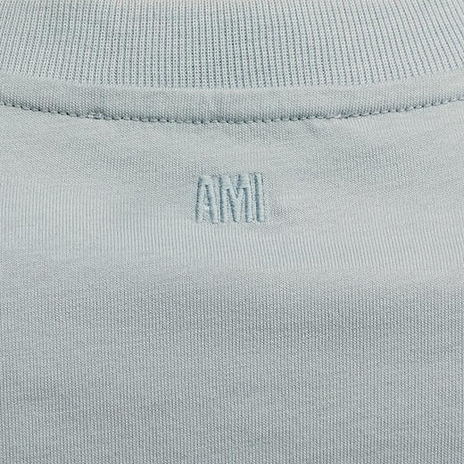 AMI 男士徽标刺绣棉质圆领短袖T恤 蓝色 UTS035 724 4012 商品图3