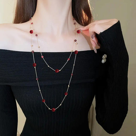 yszz-11001法式安可拉红琉璃贝珠双圈项链-RJ022 商品图1