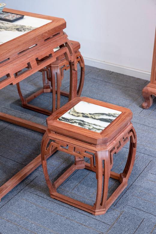 红桥红  家具严选  缅甸花梨（大果紫檀）【石面 78 仿故宫文竹 方桌五件套】 商品图8