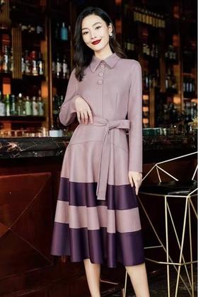 Le Malene 优雅气质麂皮绒撞色连衣裙 19150