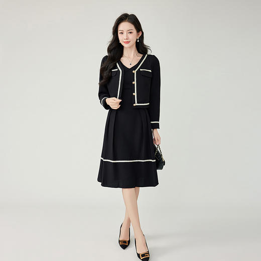 奢姿2024年秋装新款大码女装气质V领套装胖妹妹粗花时尚两件套9923981453 商品图2