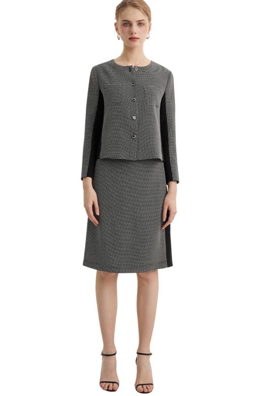 VIVIAN LIU薇薇安刘R2413101梅春女装新款圆领单排扣拼色长袖上衣 商品图5