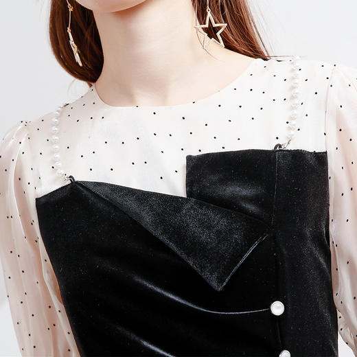 未风黑色丝绒拼接连衣裙女秋冬2024年冬季新款假两件气质内搭裙子 商品图2