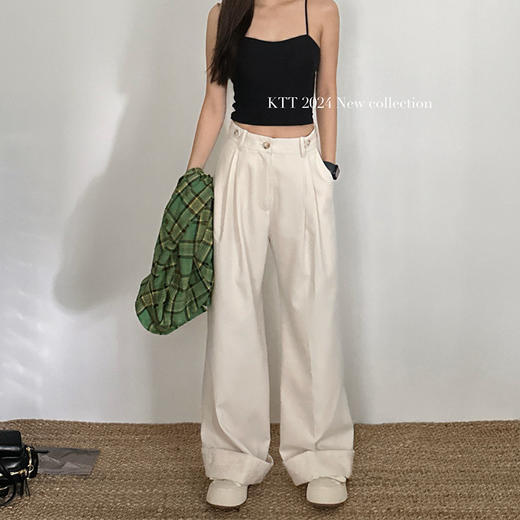 【顺丰包邮】04641 洛诗琳秋季韩系慵懒高级感天丝醋酸撞边休闲裤50602 商品图3