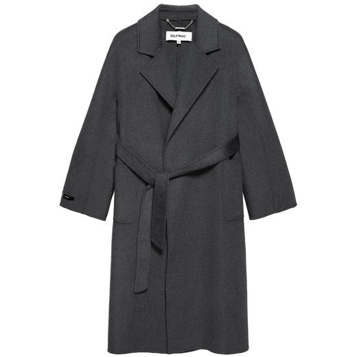 SELFWHO羊毛羊绒双面呢大衣中长款女2024冬季无扣浴袍款宽松外套 商品图3