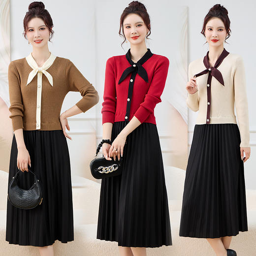 针织拼接假两件连衣裙 商品图2