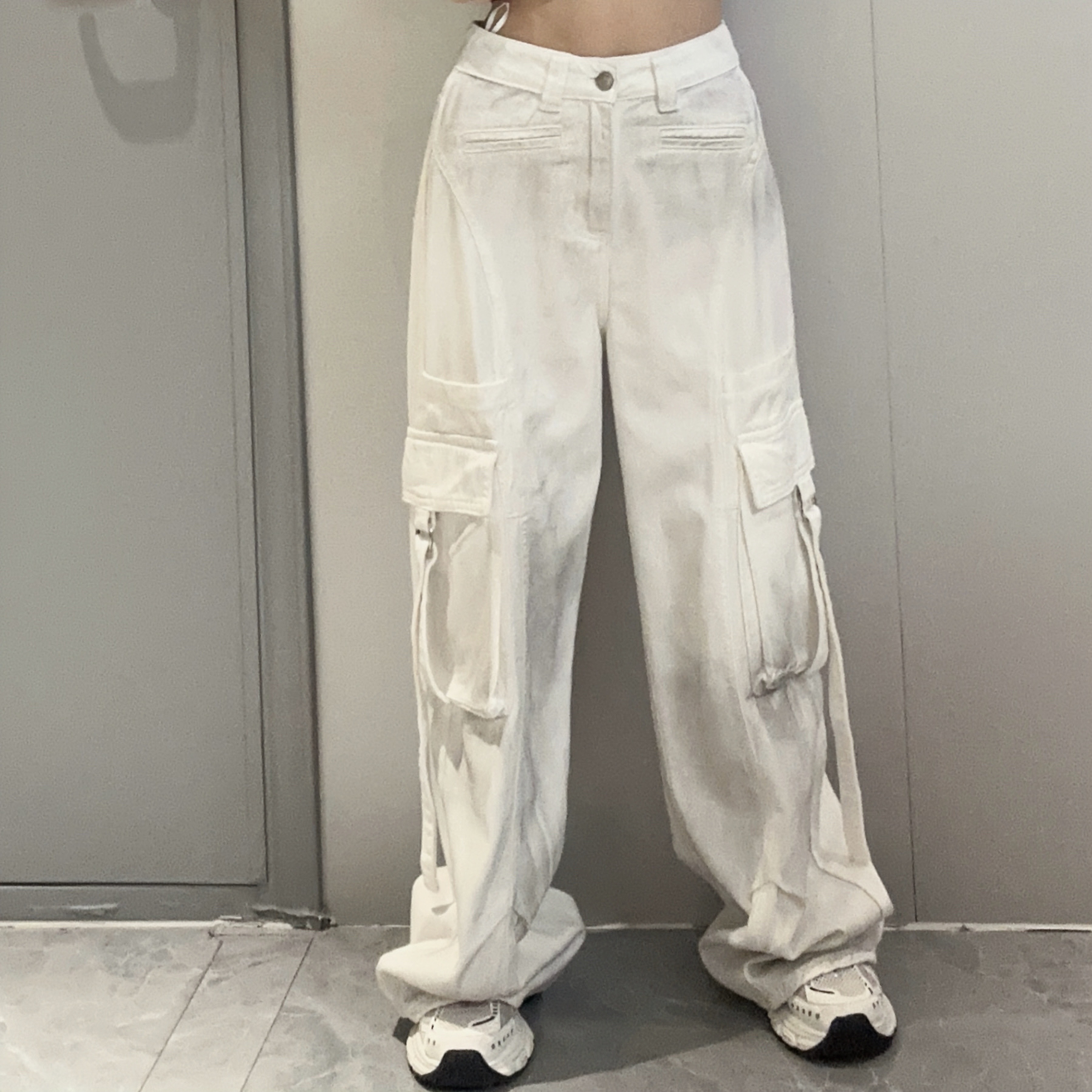 （非纯色）Z1纽扣腰多袋磨毛工装阔腿裤40908 冬季 056304552501