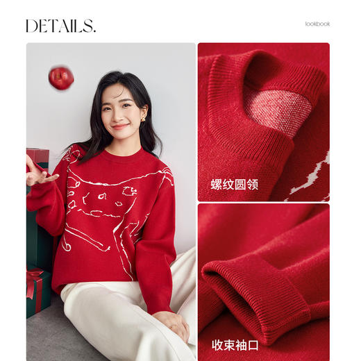 【内购】圣诞派对艺术手绘麋鹿圣诞新年氛围感慵懒宽松圆领套头毛衣-58099 商品图2