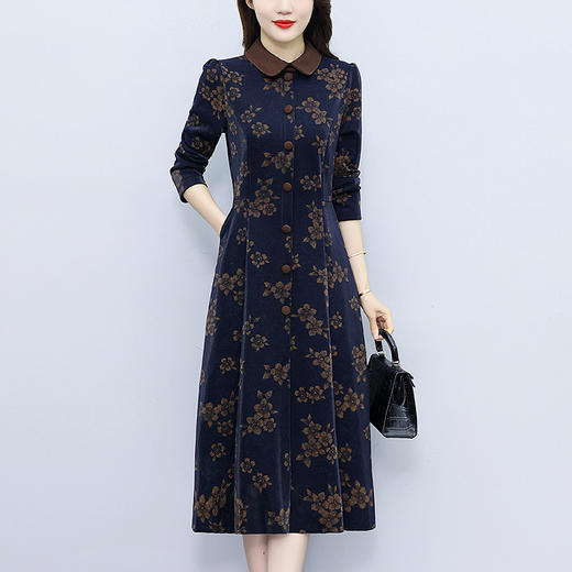 雀说新款时尚洋气娃娃领收腰显瘦减龄过膝中长裙AL906 商品图3