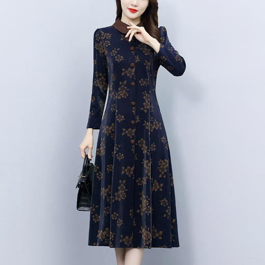 雀说新款时尚洋气娃娃领收腰显瘦减龄过膝中长裙AL906 商品图5