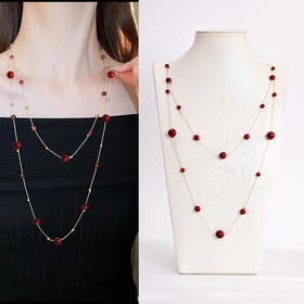 yszz-11001法式安可拉红琉璃贝珠双圈项链-RJ022