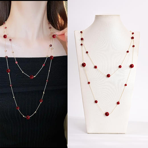 yszz-11001法式安可拉红琉璃贝珠双圈项链-RJ022 商品图0
