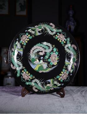 黑地素三彩九凤赏盘