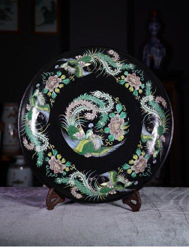 黑地素三彩九凤赏盘 商品图0