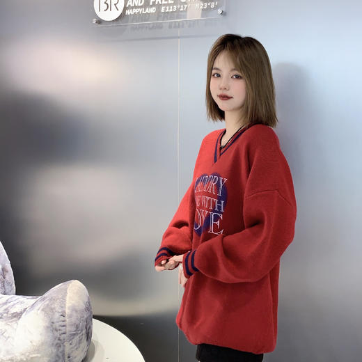 BS拼色心形字母印花磨破长袖毛织衫40913 冬季 492914241781 商品图2