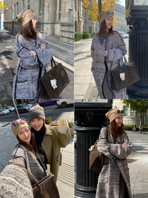 HIDEMI 进口麂皮极简几何设计感肩带多背式公文包 深摩卡棕/黑色 商品图6