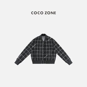 COCO ZONE 时尚设计感格子立领外套气质长袖上衣CC1C2334