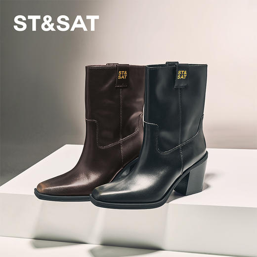 星期六复古方头潮流粗跟西部牛仔靴SSC4116421 商品图5