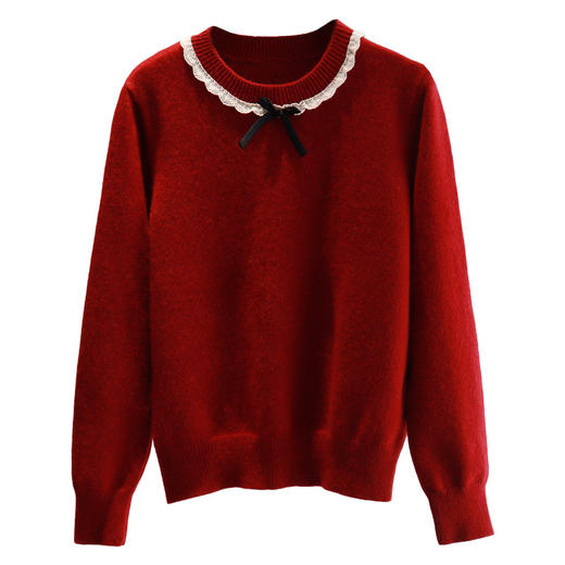 CC-QL-W8522小香风短款圆领毛衣女2024秋冬新款宽松外穿蝴蝶结针织衫打底上衣 商品图4