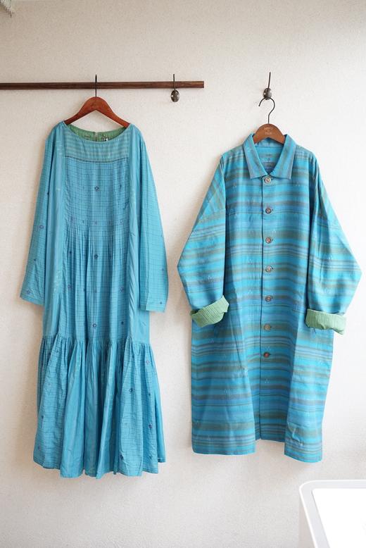 MAKU textiles｜羊毛棉湖蓝条纹长外套大衣 商品图8