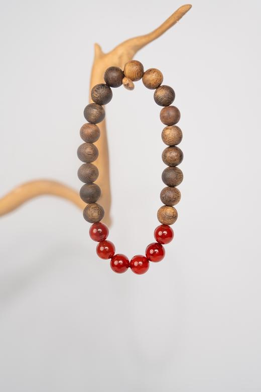 DIY绿奇楠圆珠手串0.8单圈（红色玉髓佩珠） 商品图2