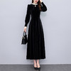 雀说赫本风金丝绒连衣裙新款立领镂空拼接胖mm显瘦小黑裙AL8877 商品缩略图3