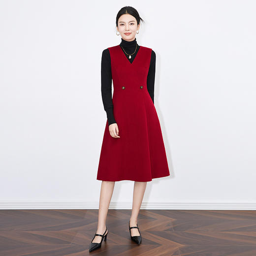 【高货wl】全新升级【铂金会员441/天猫589/差价148】(13522) 洛诗琳法式轻奢V领无袖流行简约修身显瘦羊毛呢背心连衣裙 商品图0