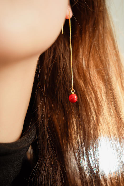 高含量朱砂圆珠多用长链+朱砂耳饰套组 商品图11